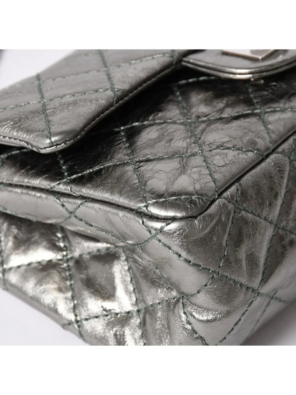 Chanel 2.55 Double Flap Chain Shoulder Bag Vintage Calfskin Metallic Green